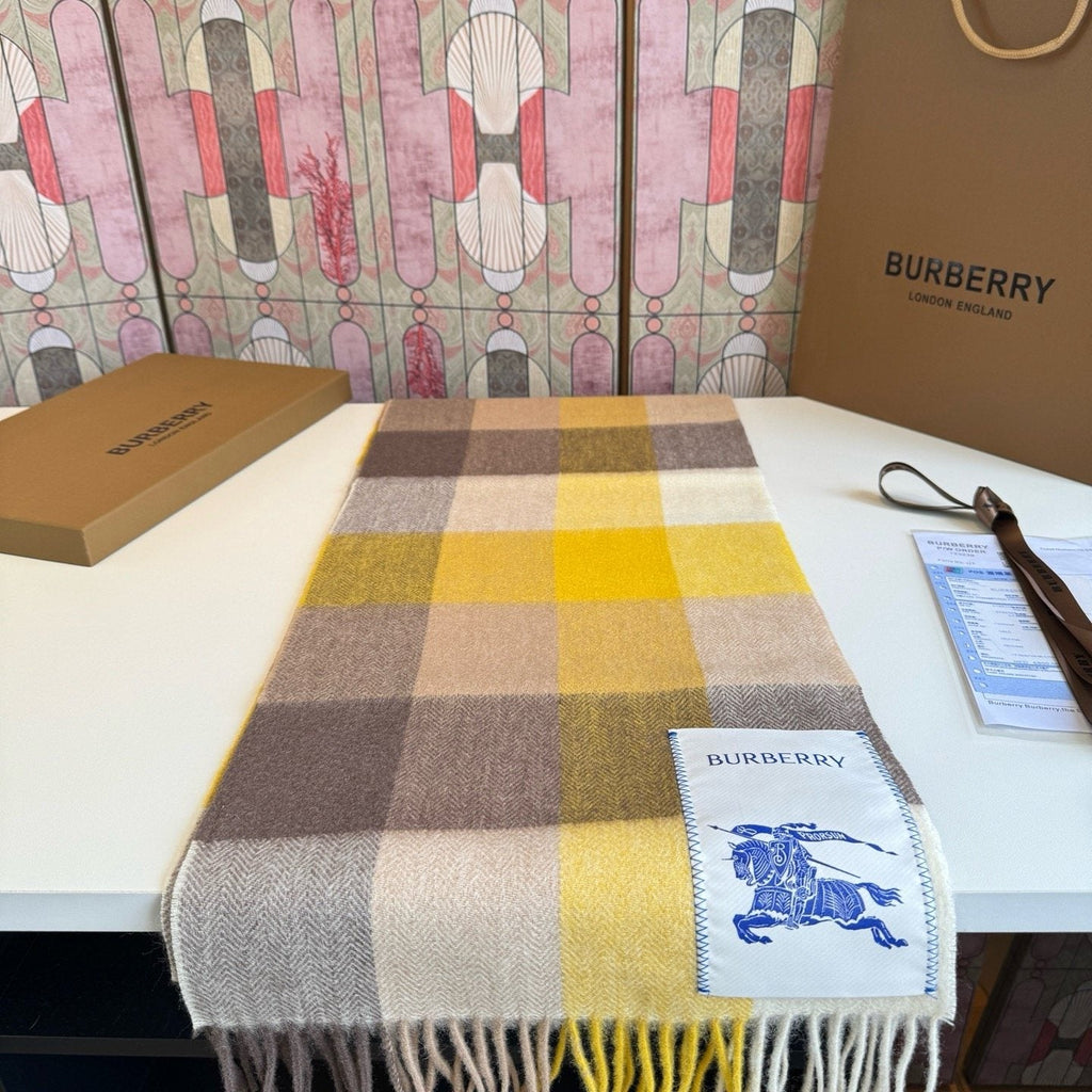 Burberry Yellow Brown Plaid Scarf product image 7, provided for visual reference and product detail review