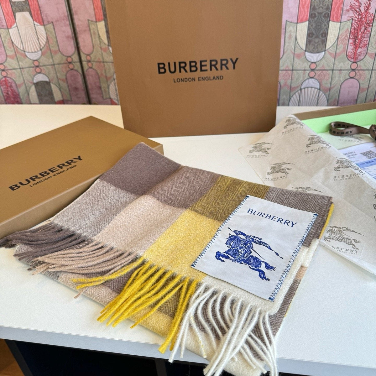 Burberry Woven Plaid Fringe Scarf - 30 x 180 cm product image 2, provided for visual reference and product detail review