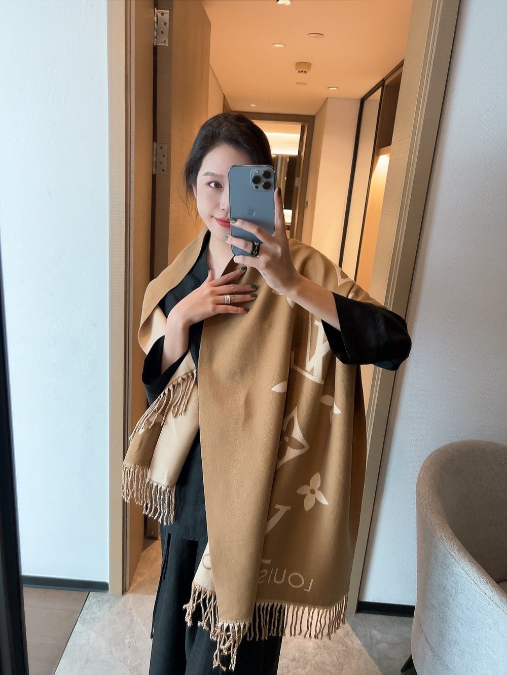Louis Vuitton Fringed Monogram Scarf Shawl product image 1, provided for visual reference and product detail review