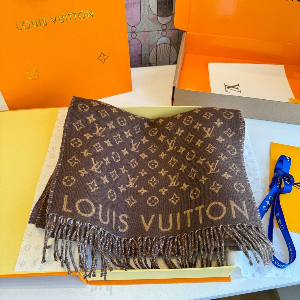 Louis Vuitton Brown Monogram Fringe Scarf product image 5, provided for visual reference and product detail review