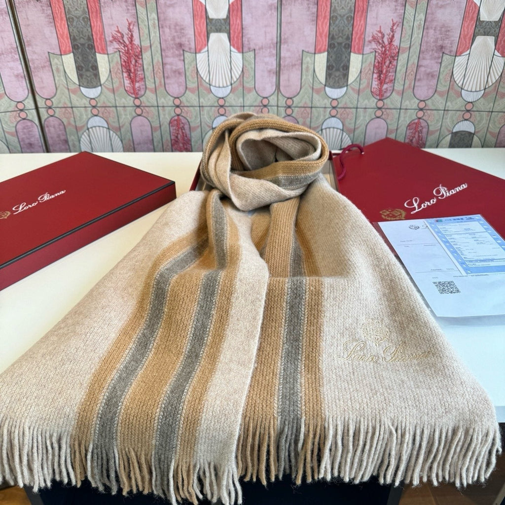 Loro Piana Striped Fringed Scarf product image 1, provided for visual reference and product detail review