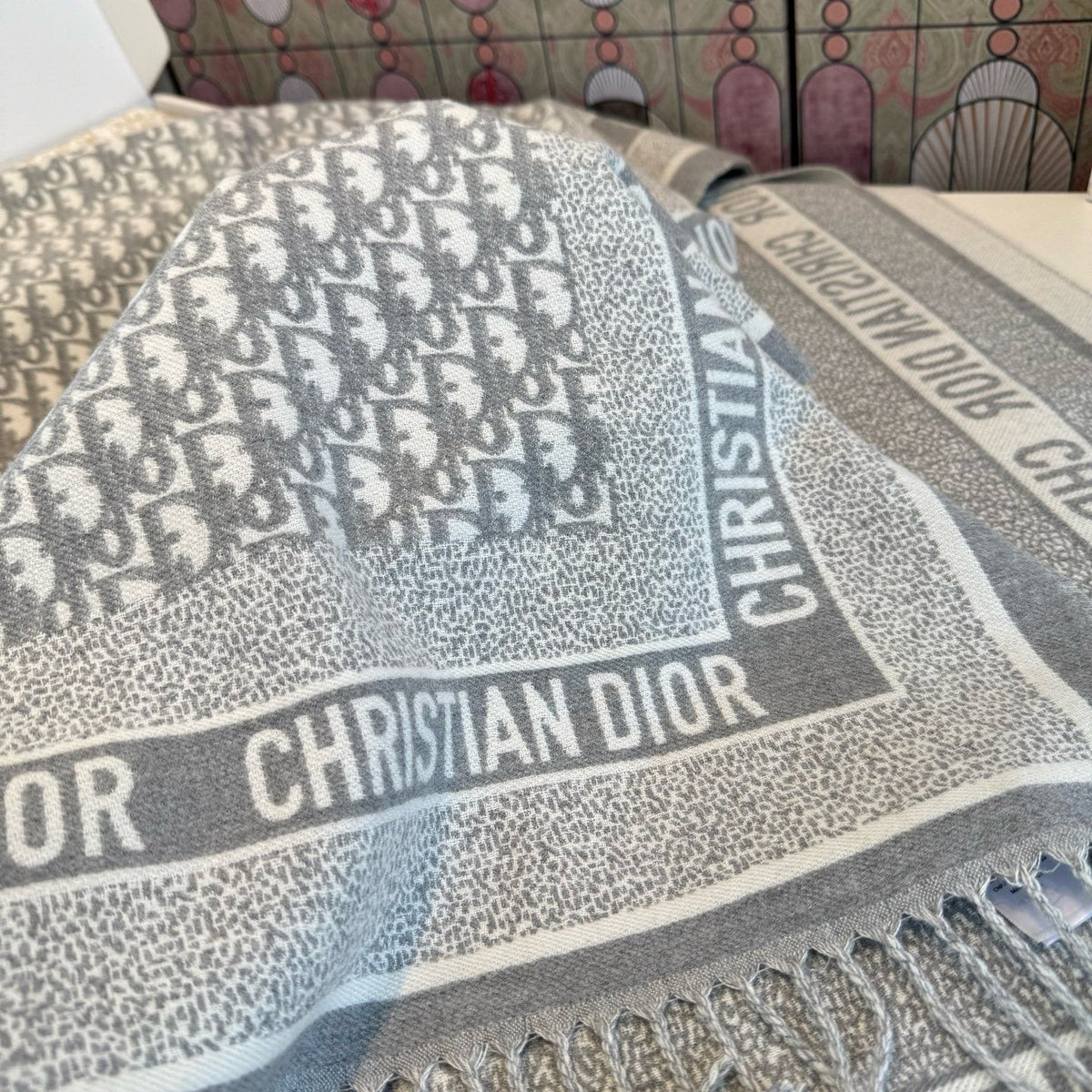 Dior Cashmere-Wool Monogram Square Scarf product image 11, provided for visual reference and product detail review