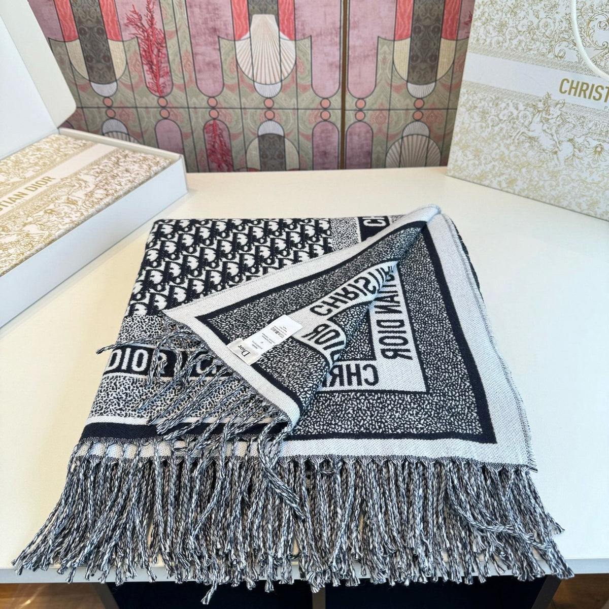 Dior Graphic Fringe Square Scarf product image 4, provided for visual reference and product detail review