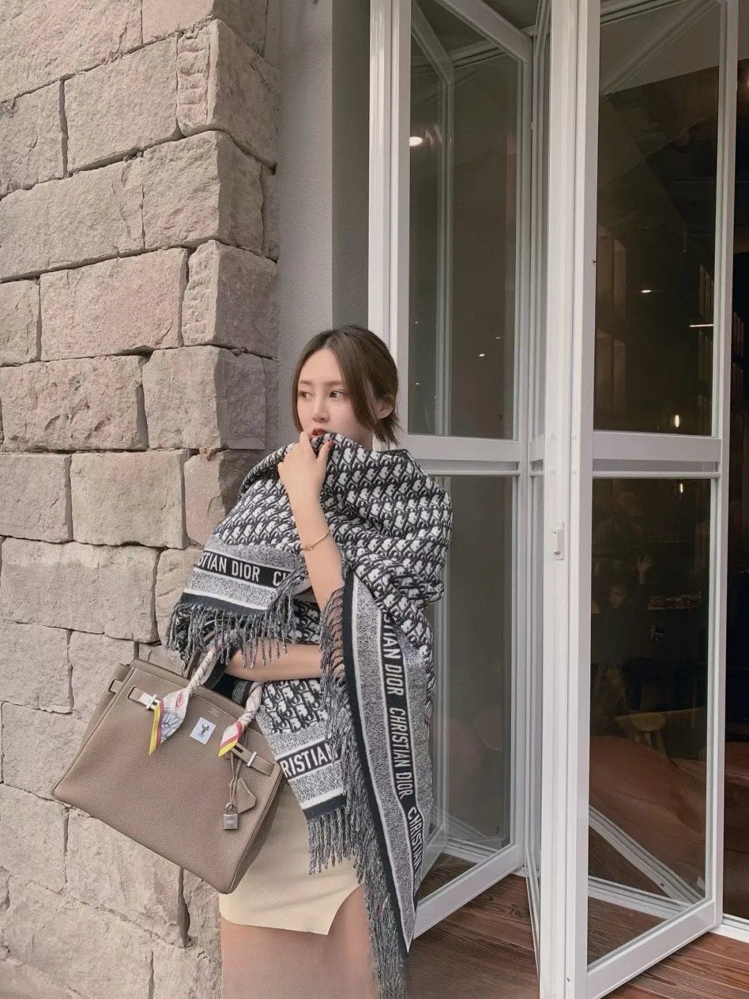 Dior Cashmere-Wool Monogram Square Scarf product image 3, provided for visual reference and product detail review