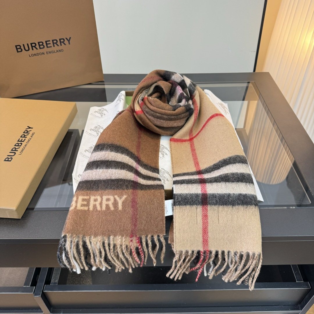 Burberry Lettered Plaid Fringed Scarf product image 4, provided for visual reference and product detail review