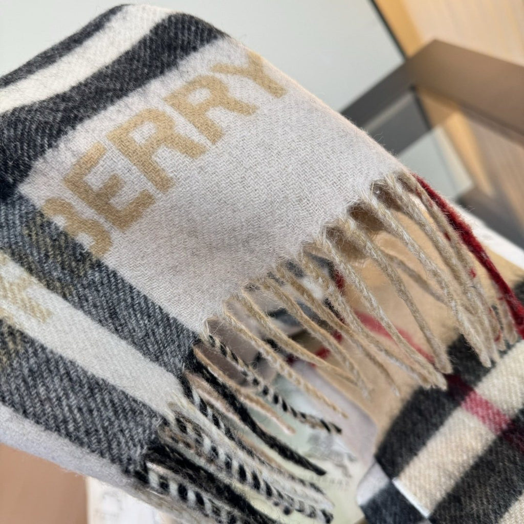 Burberry Lettered Plaid Fringed Scarf product image 12, provided for visual reference and product detail review