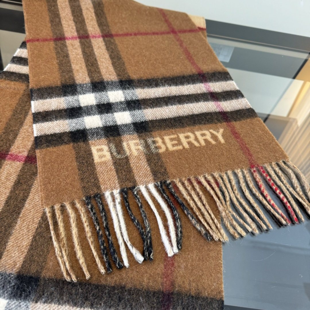 Burberry Lettered Plaid Fringed Scarf product image 9, provided for visual reference and product detail review