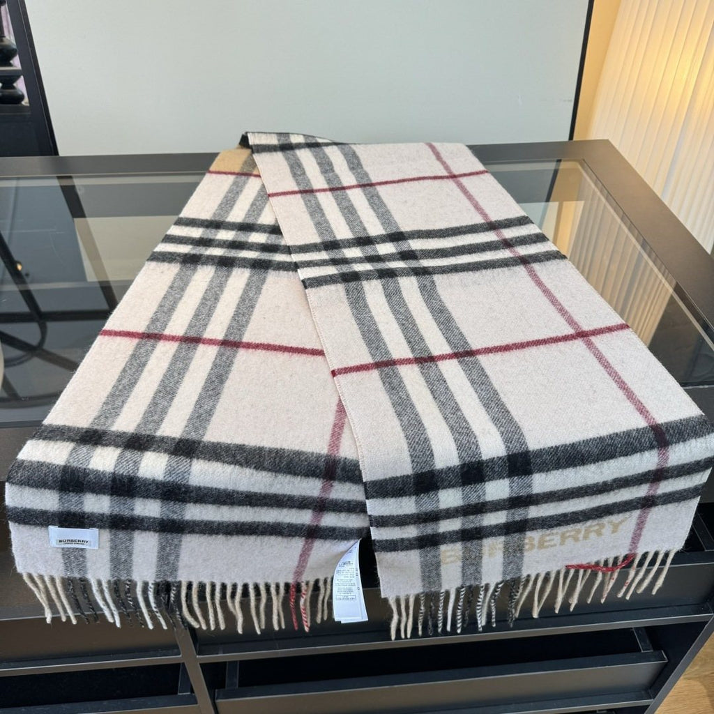 Burberry Lettered Plaid Fringed Scarf product image 7, provided for visual reference and product detail review