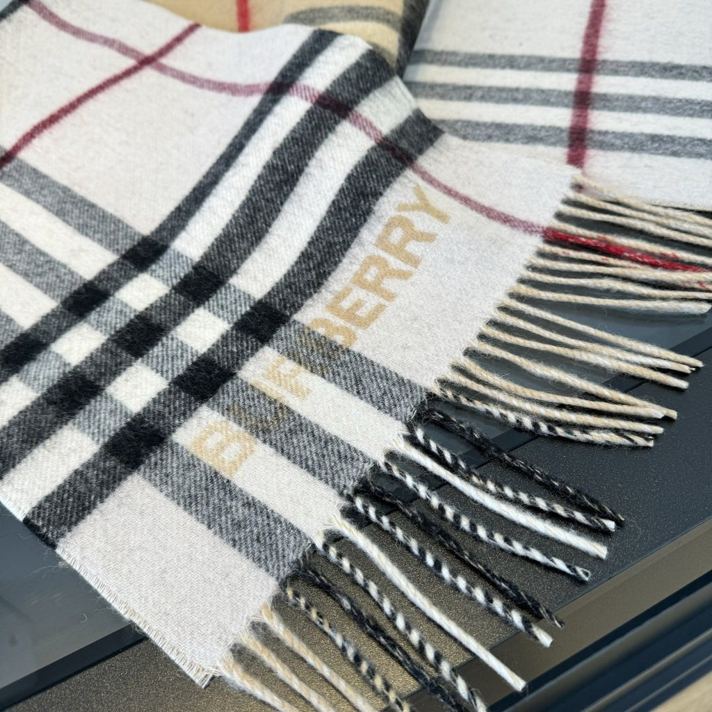 Burberry Lettered Plaid Fringed Scarf product image 11, provided for visual reference and product detail review