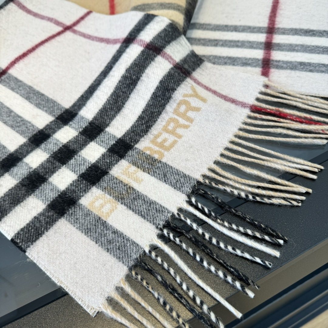Burberry Lettered Plaid Fringed Scarf product image 11, provided for visual reference and product detail review