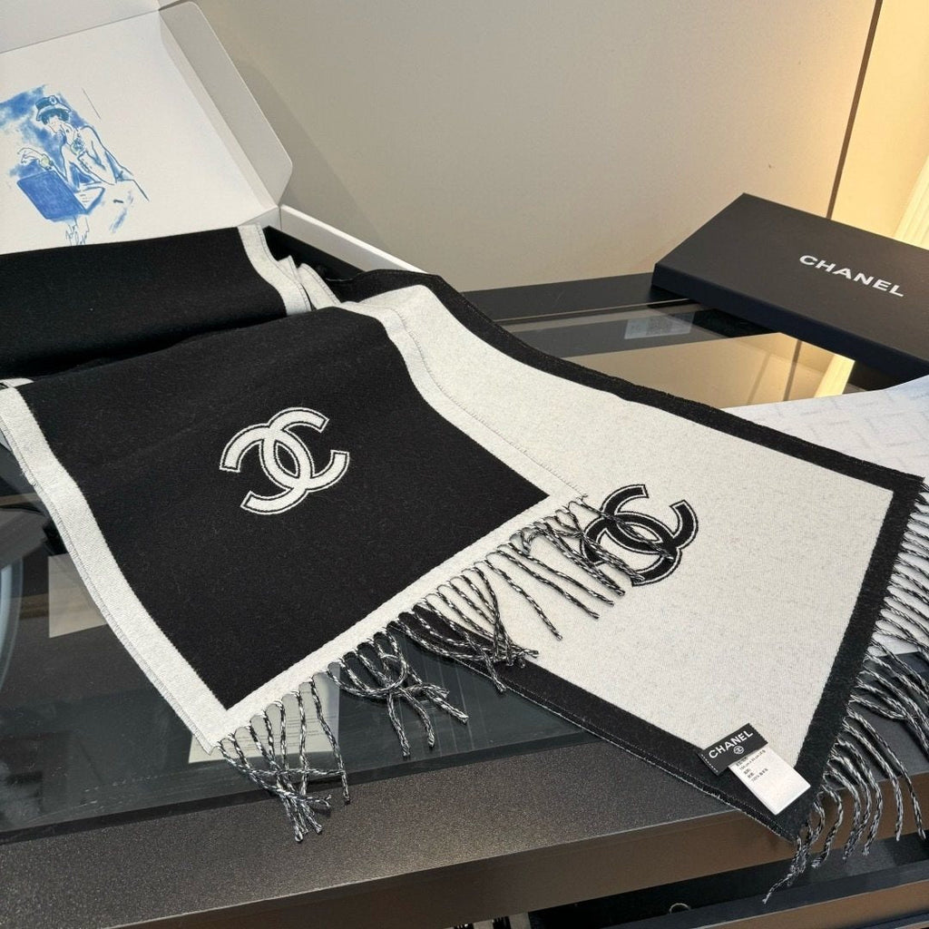 Chanel Fringed Color-Block Scarf product image 6, provided for visual reference and product detail review