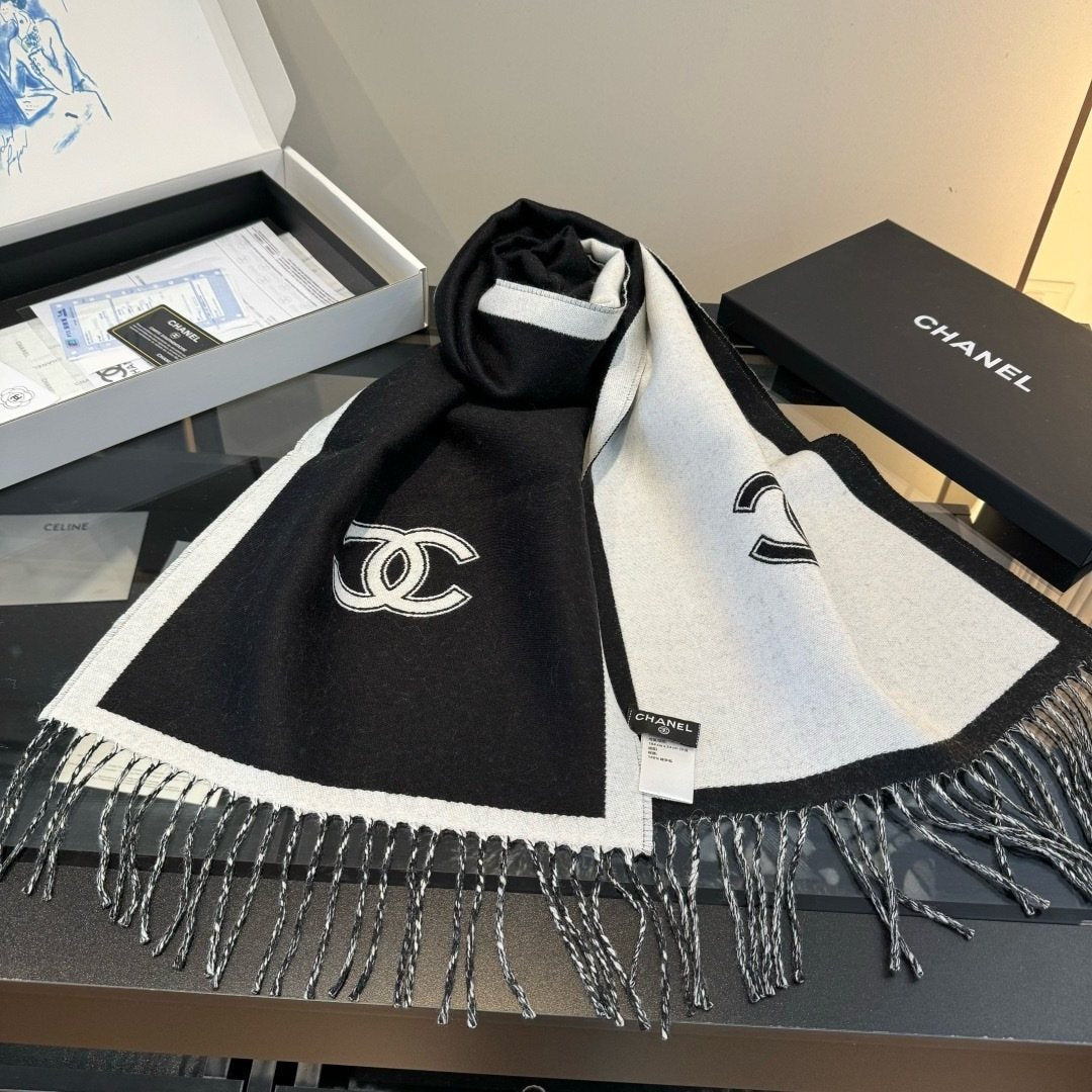 Chanel Fringed Color-Block Scarf product image 9, provided for visual reference and product detail review