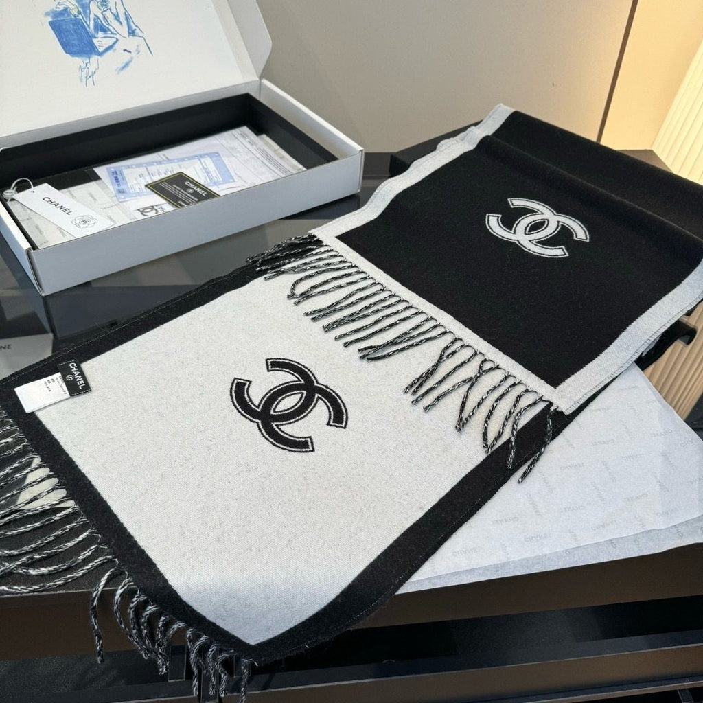 Chanel Fringed Color-Block Scarf product image 3, provided for visual reference and product detail review