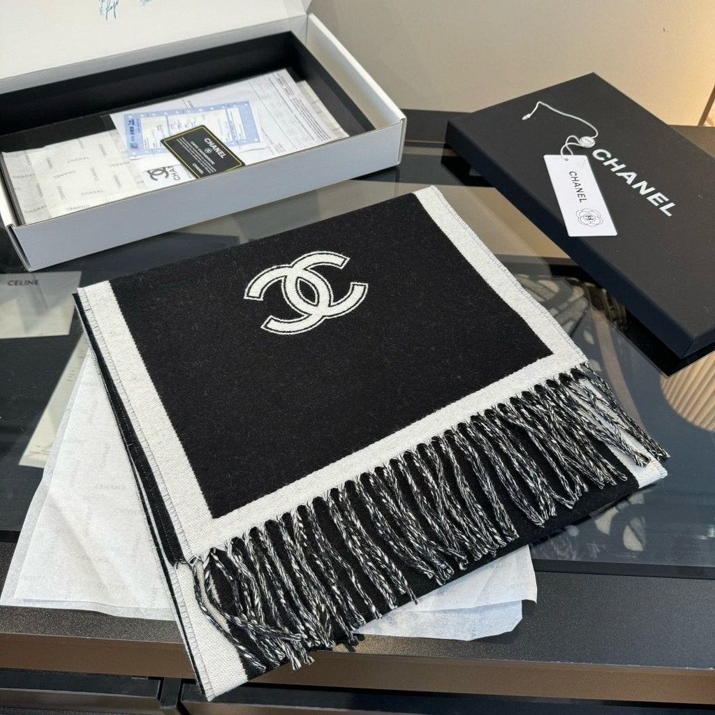 Chanel Contrast Panel Fringed Scarf product image 4, provided for visual reference and product detail review