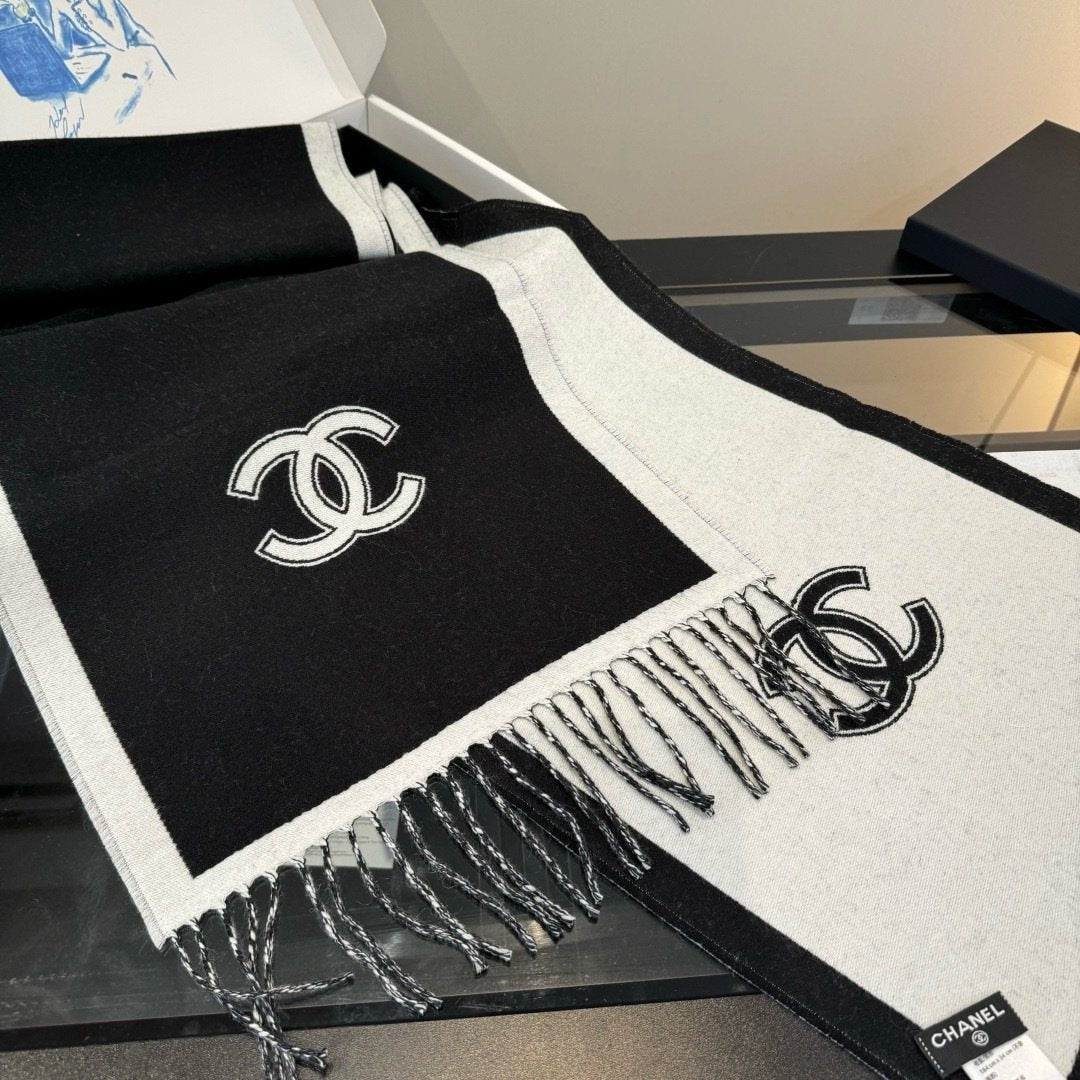 Chanel Contrast Panel Fringed Scarf product image 8, provided for visual reference and product detail review