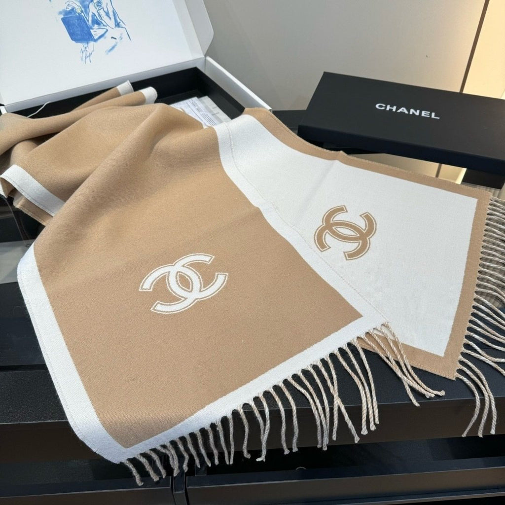 Chanel Fringed Color-Block Scarf product image 4, provided for visual reference and product detail review