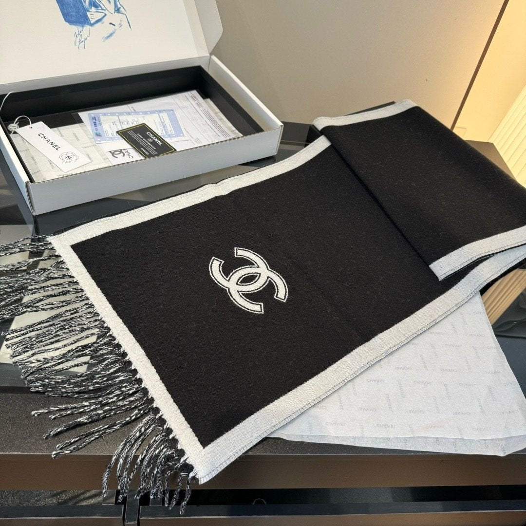 Chanel Fringed Color-Block Scarf product image 1, provided for visual reference and product detail review