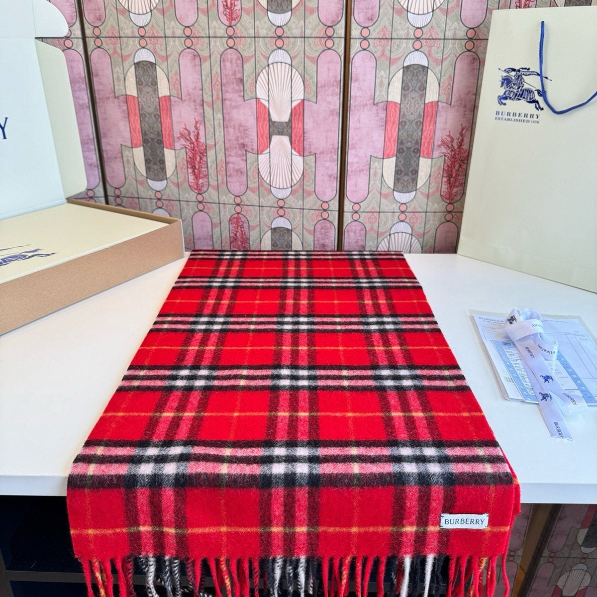 Burberry Red Plaid Fringed Scarf product image 2, provided for visual reference and product detail review