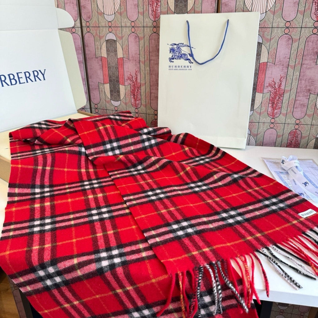 Burberry Red Plaid Fringed Scarf product image 3, provided for visual reference and product detail review