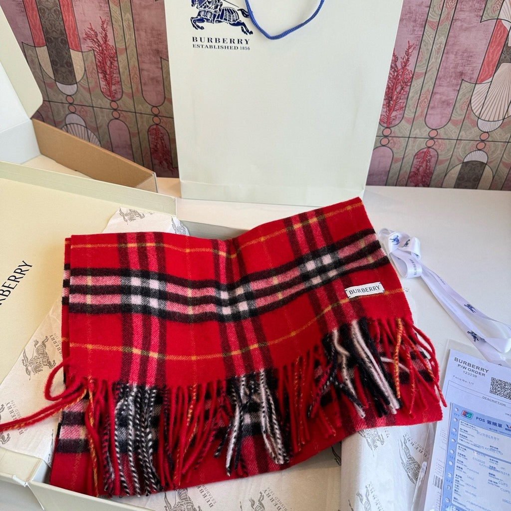 Burberry Red Plaid Fringed Scarf product image 6, provided for visual reference and product detail review