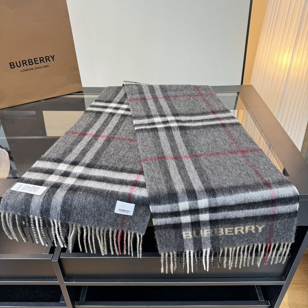 Burberry Charcoal Gray and Beige Plaid Scarf product image 4, provided for visual reference and product detail review