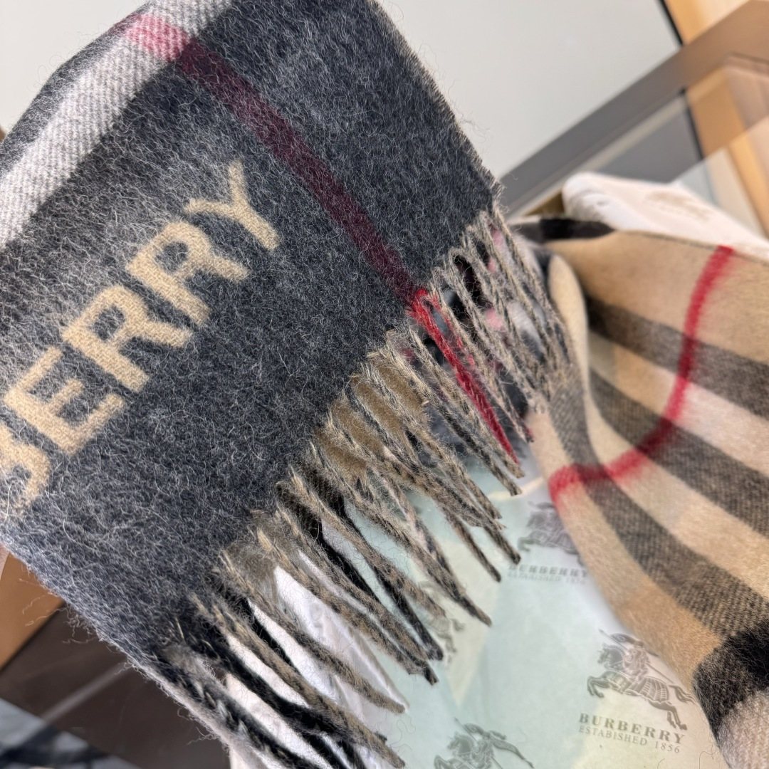Burberry Charcoal Gray and Beige Plaid Scarf product image 9, provided for visual reference and product detail review