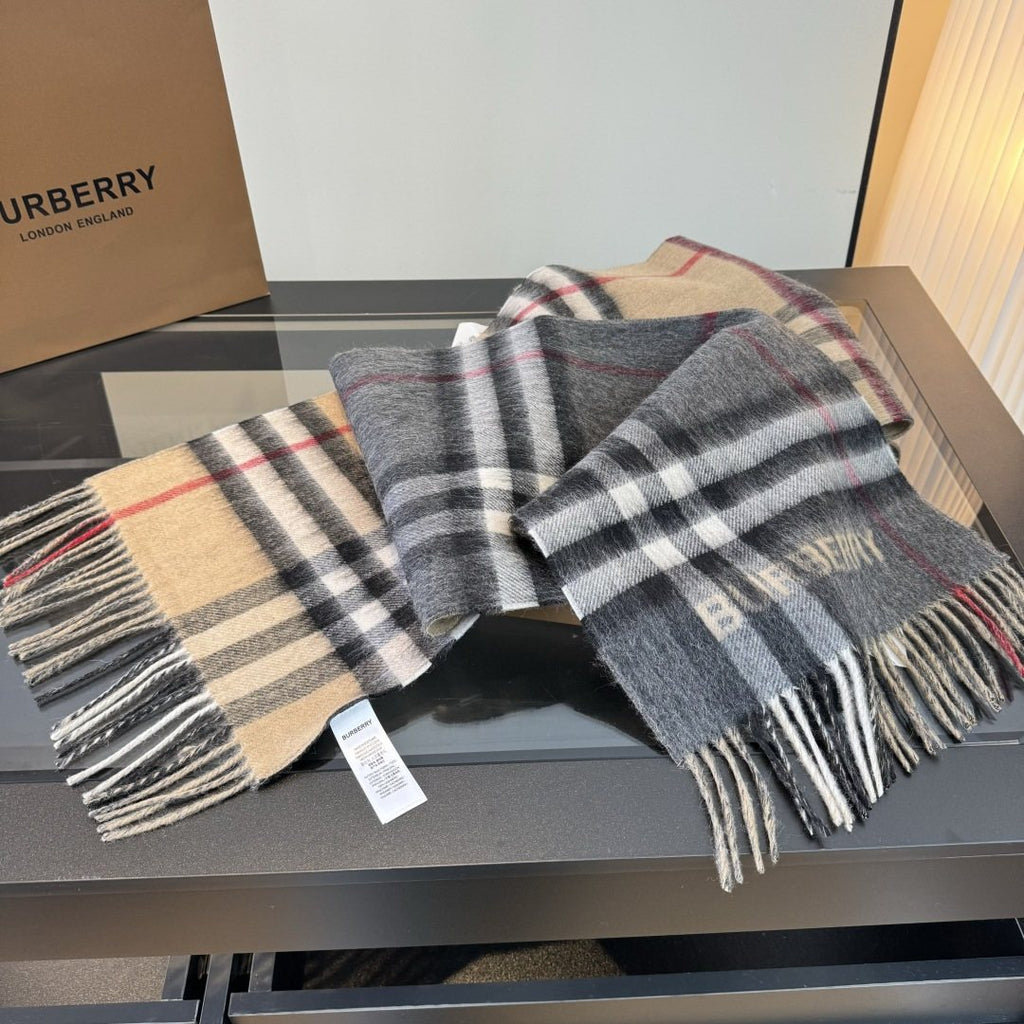 Burberry Charcoal Gray and Beige Plaid Scarf product image 6, provided for visual reference and product detail review