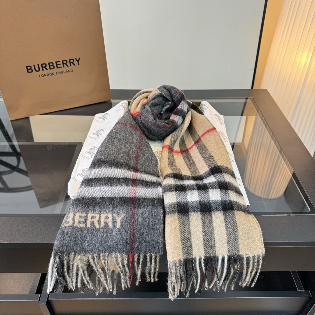 Burberry Charcoal Gray and Beige Plaid Scarf product image 8, provided for visual reference and product detail review