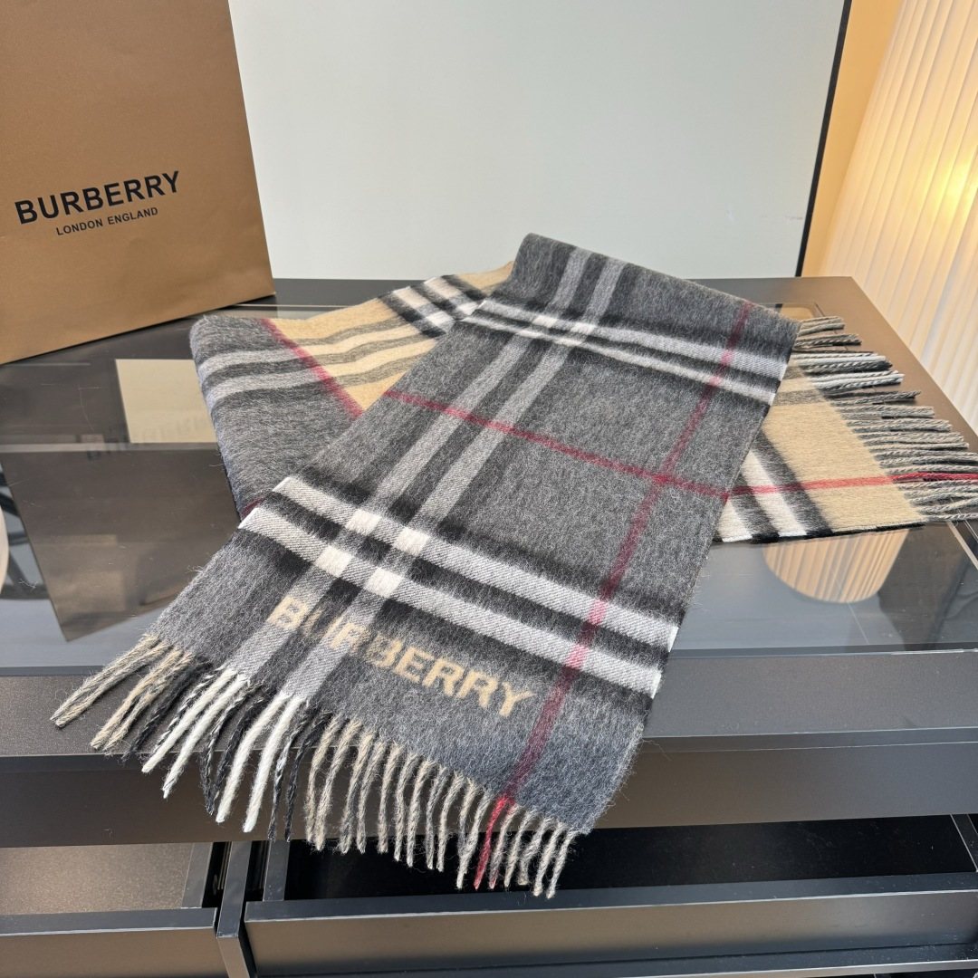 Burberry Charcoal Gray and Beige Plaid Scarf product image 5, provided for visual reference and product detail review