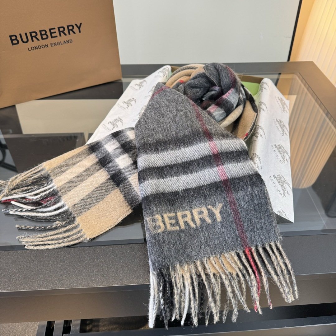 Burberry Charcoal Gray and Beige Plaid Scarf product image 7, provided for visual reference and product detail review