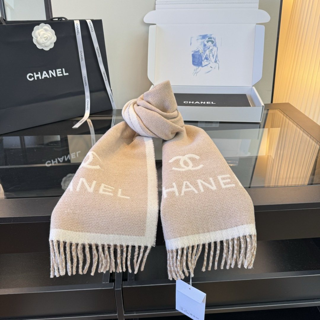 Chanel Logo Fringe Scarf product image 5, provided for visual reference and product detail review