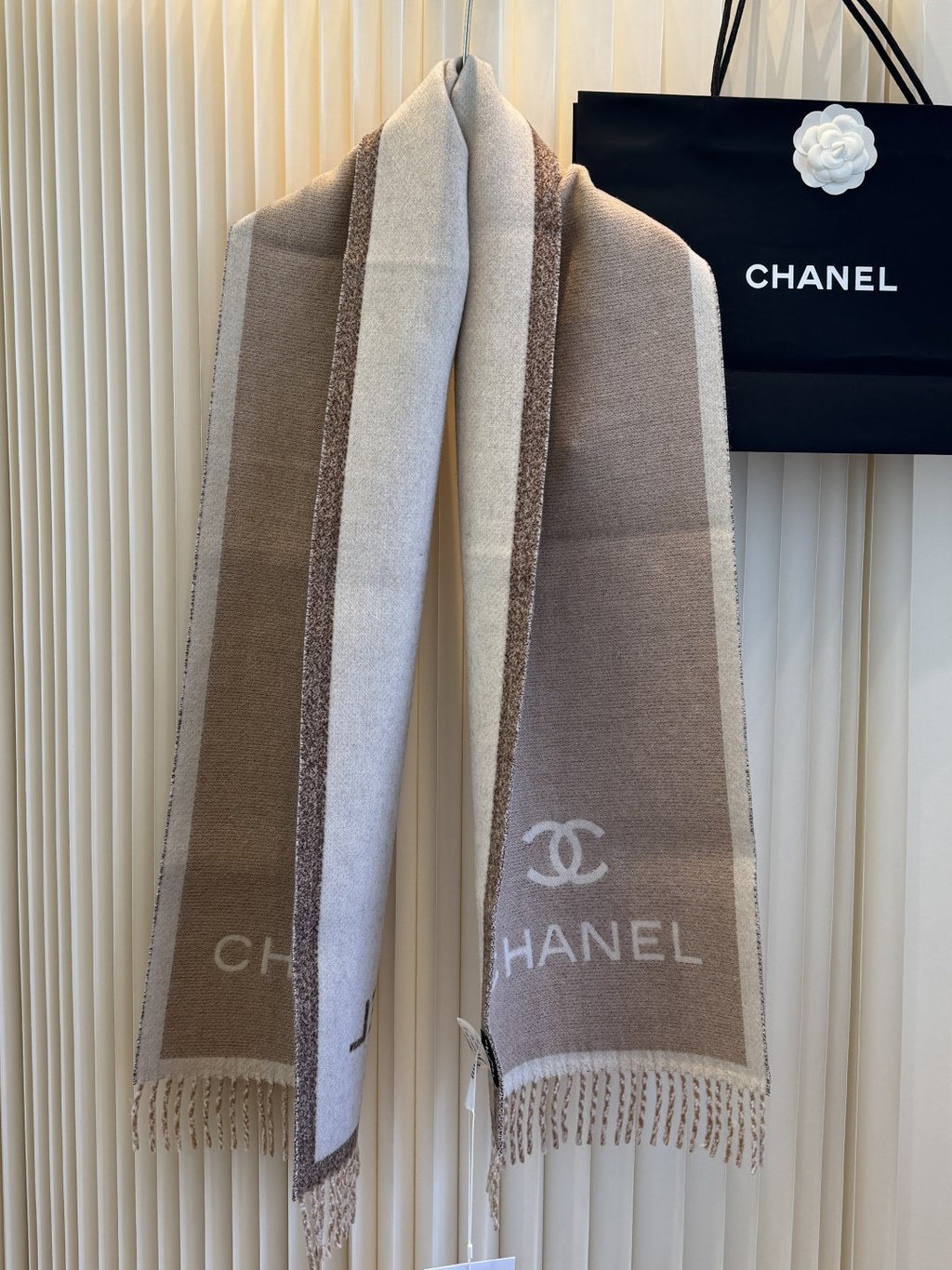 Chanel Logo Fringe Scarf product image 4, provided for visual reference and product detail review