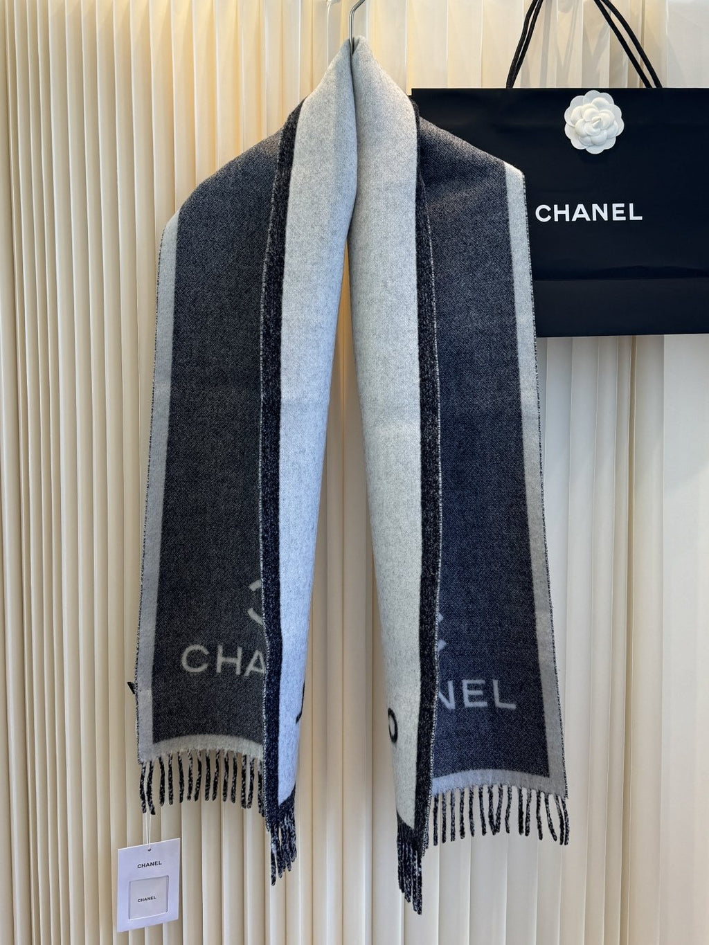 Chanel Logo Fringe Scarf product image 3, provided for visual reference and product detail review