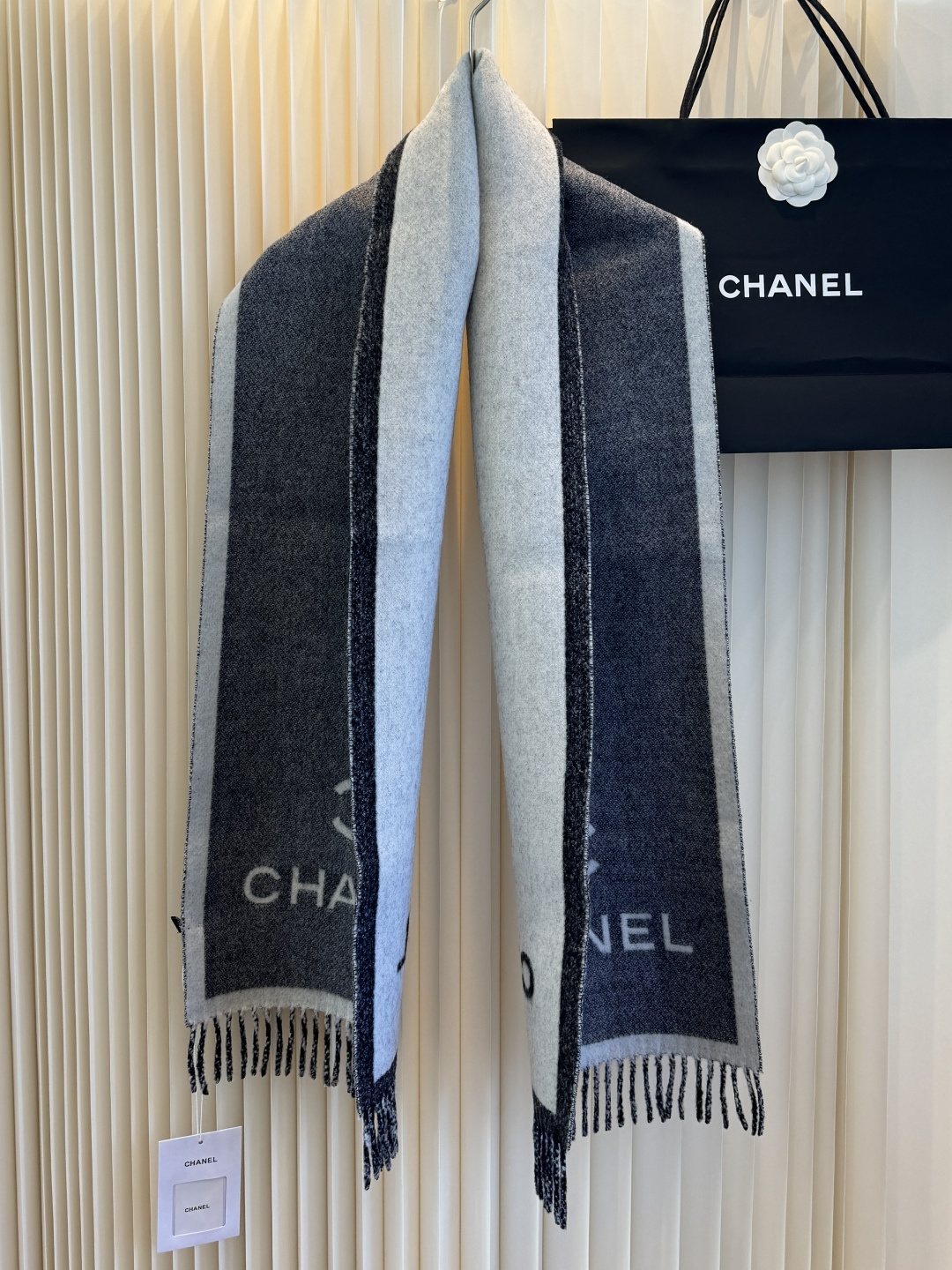 Chanel Logo Fringe Scarf product image 3, provided for visual reference and product detail review