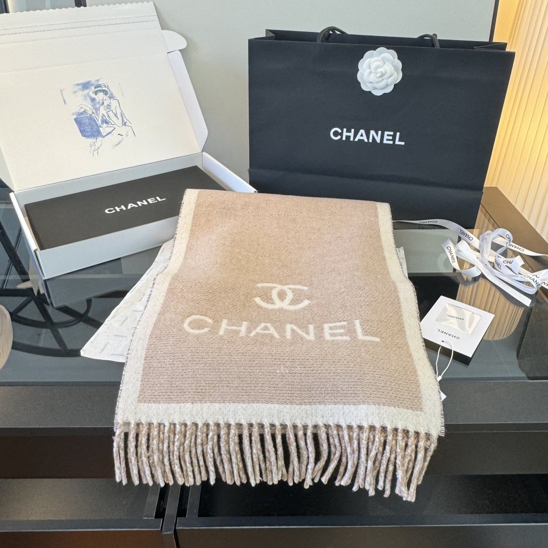 Chanel Logo Fringe Scarf product image 1, provided for visual reference and product detail review