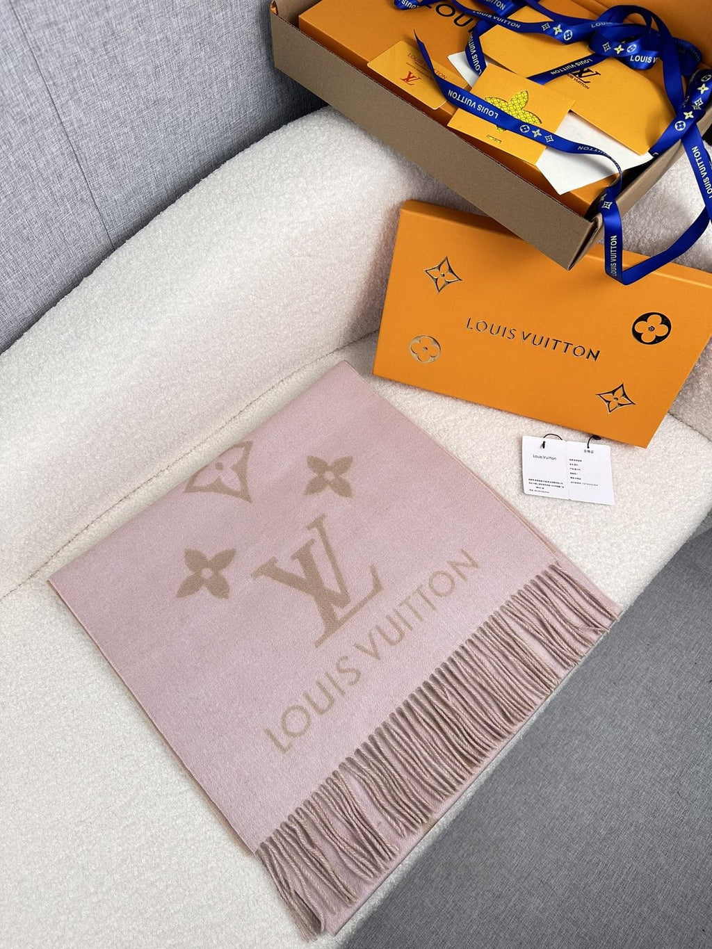 Louis Vuitton Oversized Wordmark Reversible Fringe Scarf product image 5, provided for visual reference and product detail