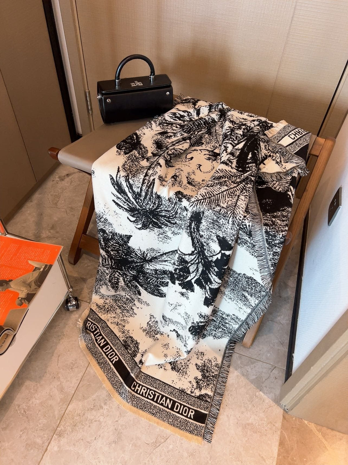 Dior Botanical Print Fringe Square Scarf product image 5, provided for visual reference and product detail review