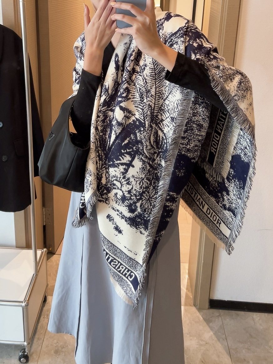 Dior Botanical Print Fringe Square Scarf product image 6, provided for visual reference and product detail review