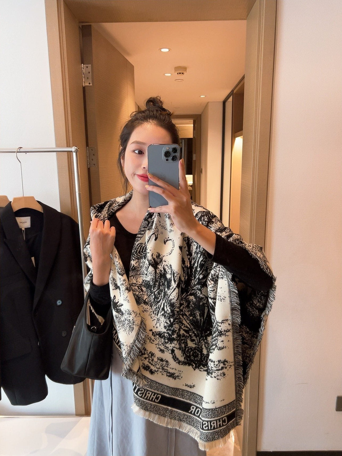 Dior Botanical Print Fringe Square Scarf product image 9, provided for visual reference and product detail review