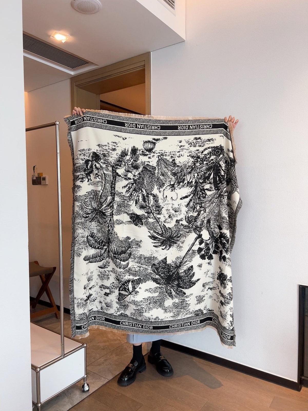 Dior Botanical Print Fringe Square Scarf product image 1, provided for visual reference and product detail review