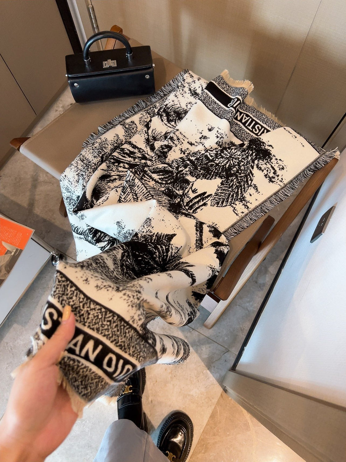 Dior Botanical Print Fringe Square Scarf product image 11, provided for visual reference and product detail review