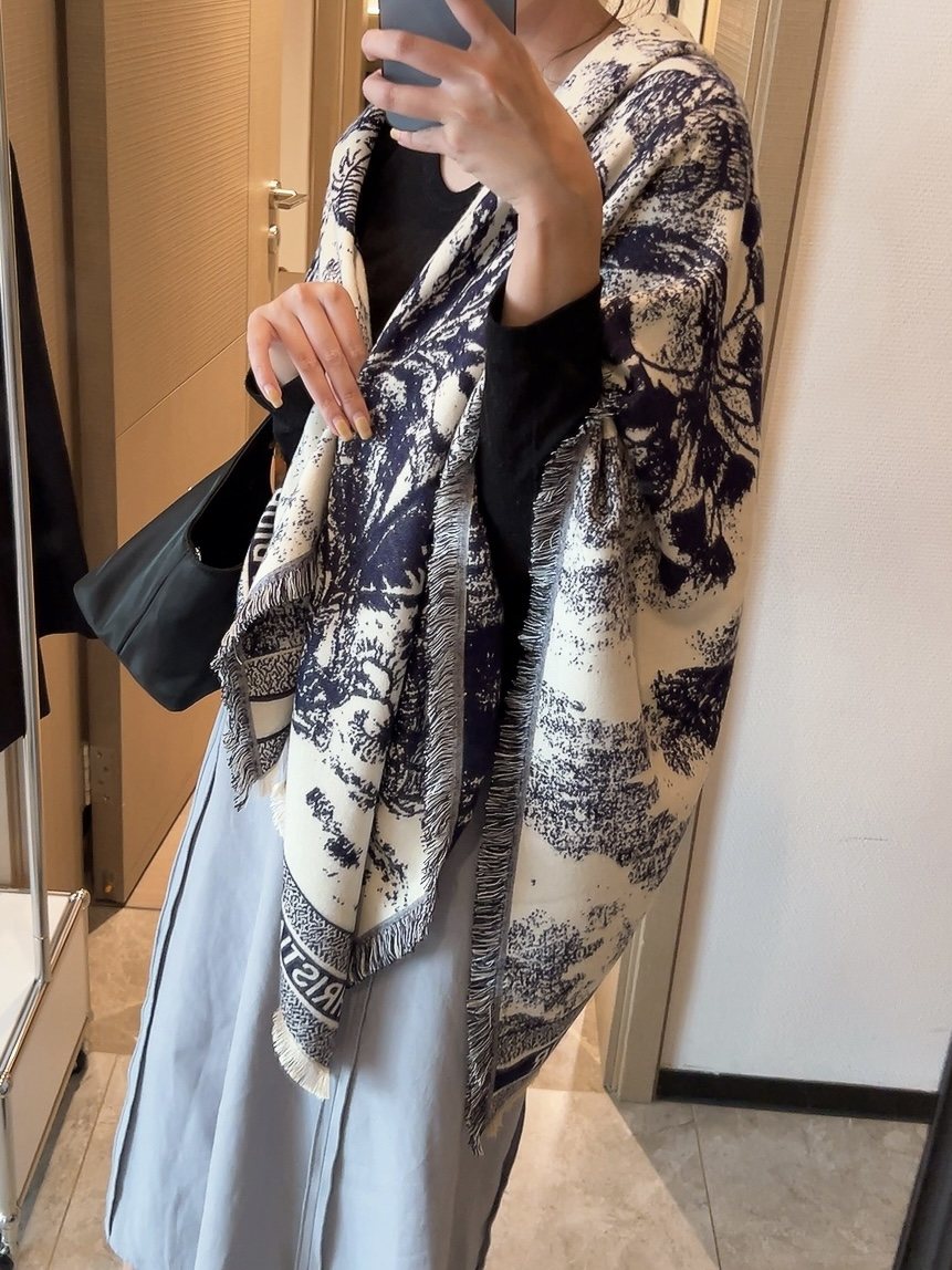 Dior Botanical Print Fringe Square Scarf product image 8, provided for visual reference and product detail review