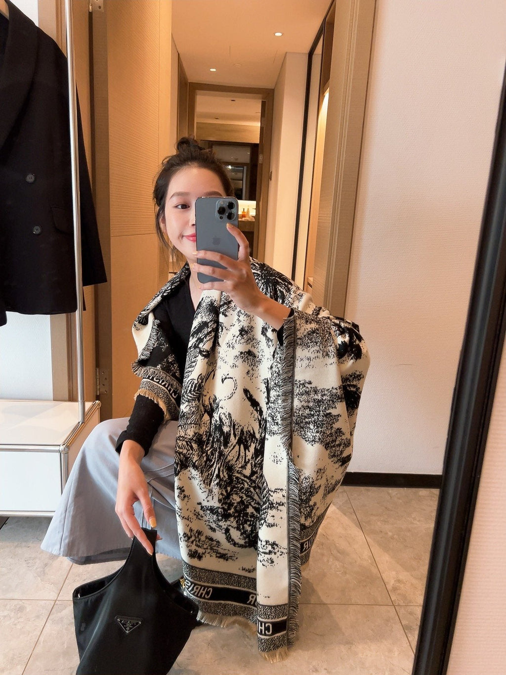 Dior Botanical Print Fringe Square Scarf product image 7, provided for visual reference and product detail review