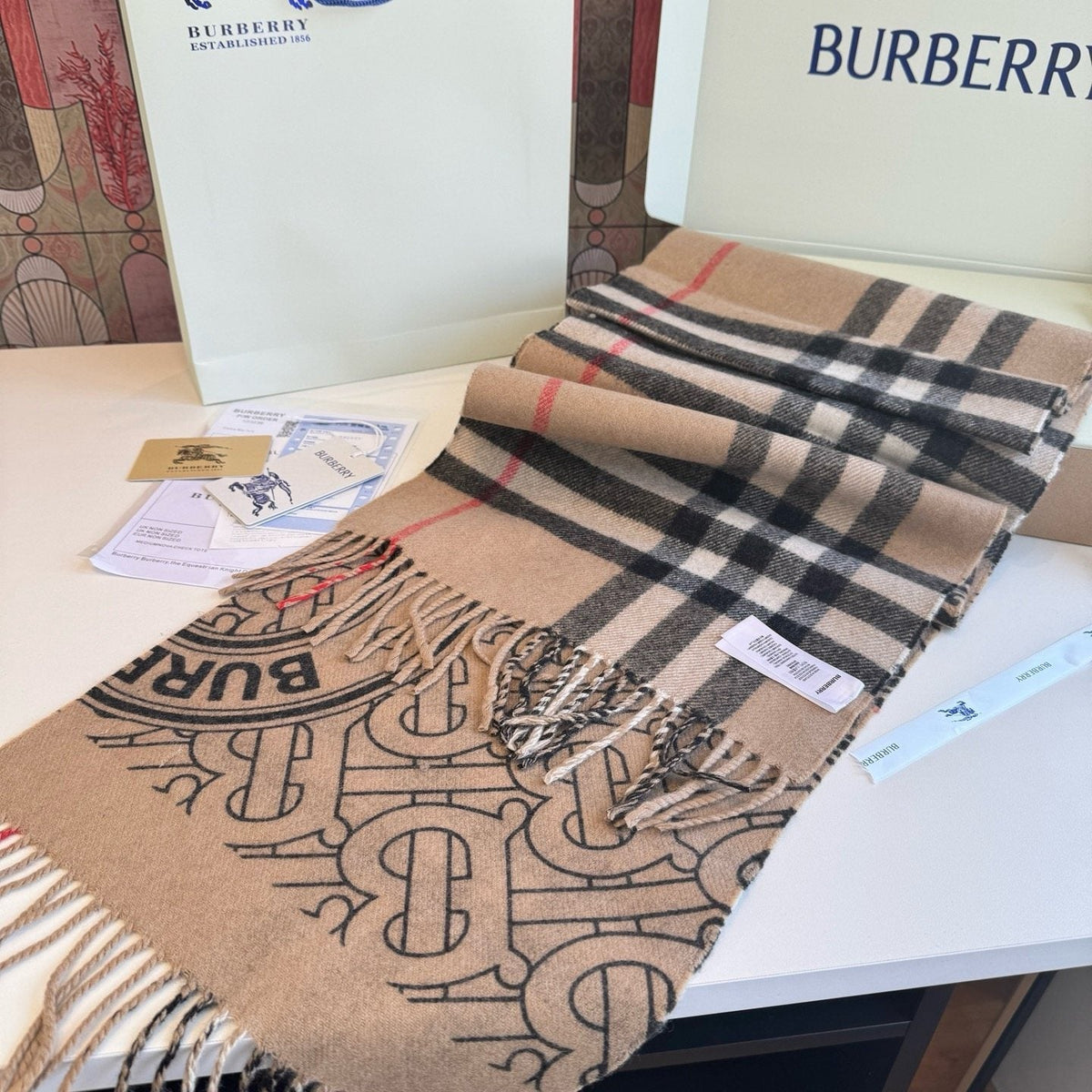 Burberry Reversible Check Fringe Scarf product image 1, provided for visual reference and product detail review