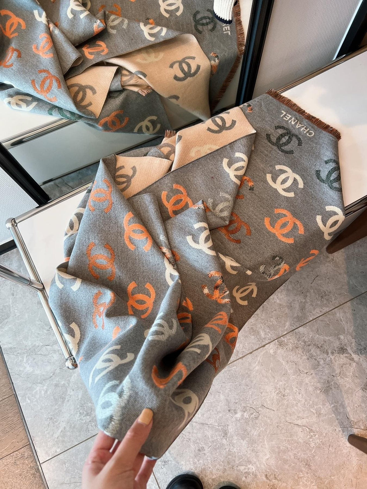 Chanel Patterned Fringed Scarf product image 8, provided for visual reference and product detail review