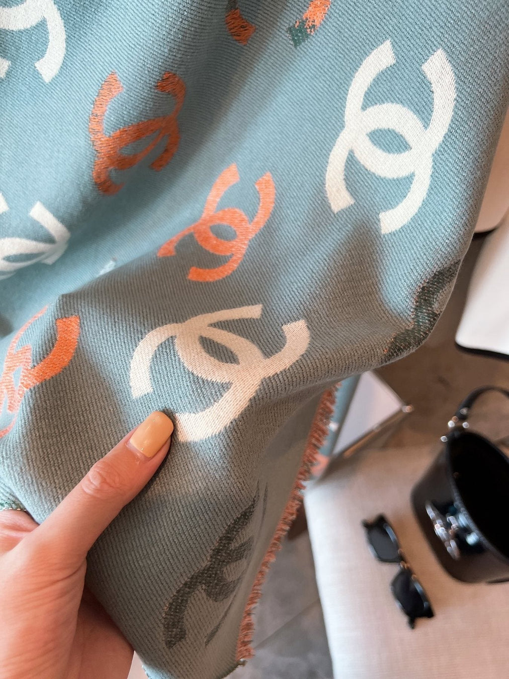 Chanel Patterned Fringed Scarf product image 9, provided for visual reference and product detail review
