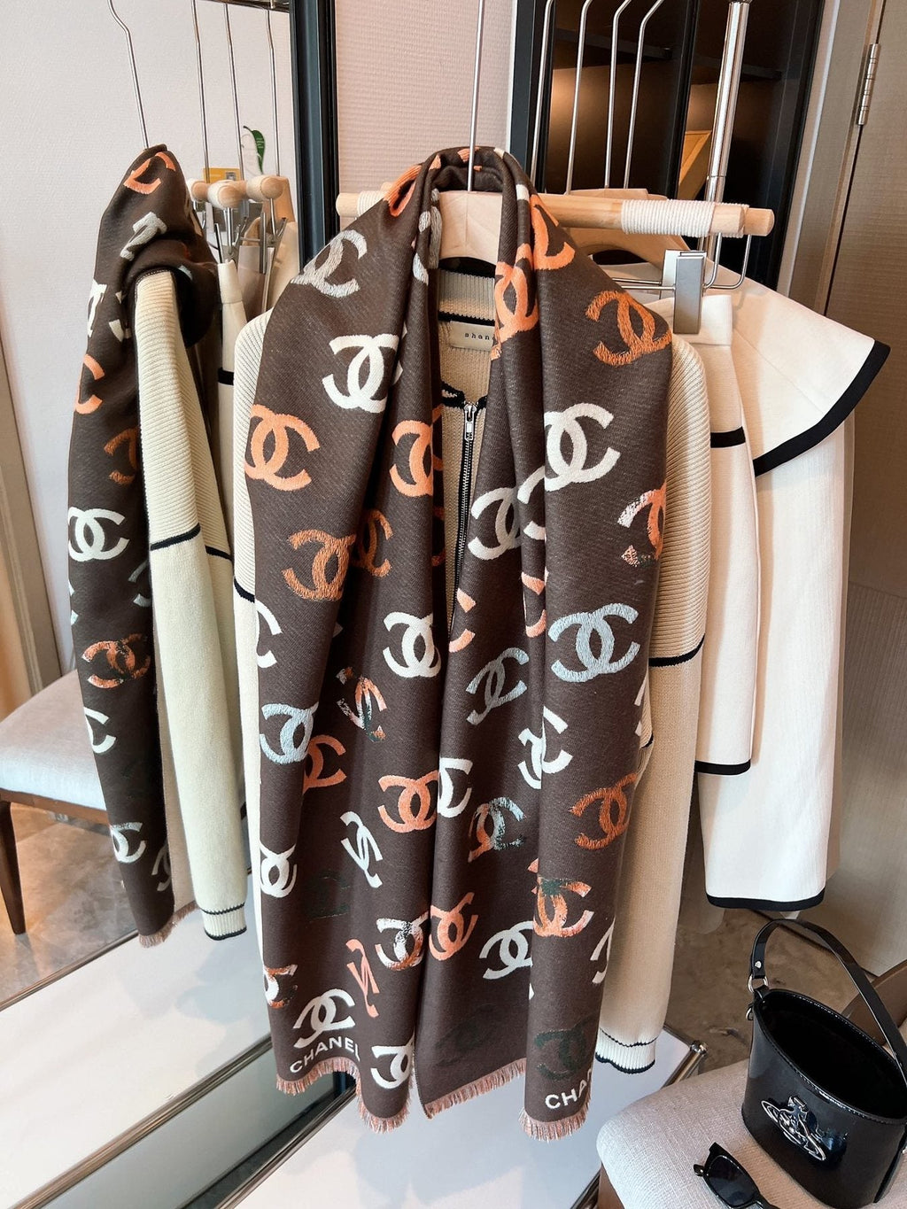 Chanel Patterned Fringed Scarf product image 6, provided for visual reference and product detail review