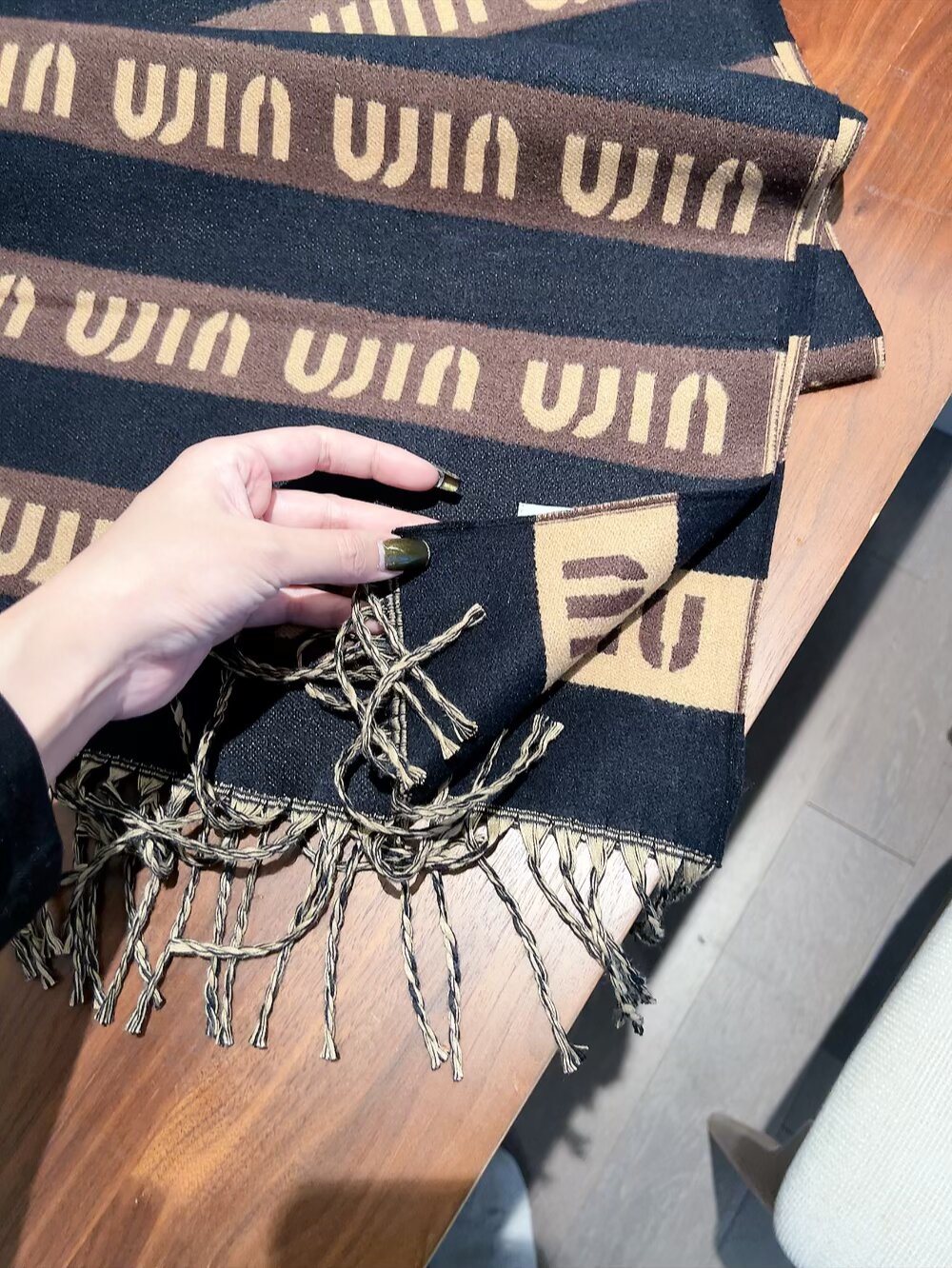 Miu Miu Gray, Black & White Fringed Scarf product image 7, provided for visual reference and product detail review