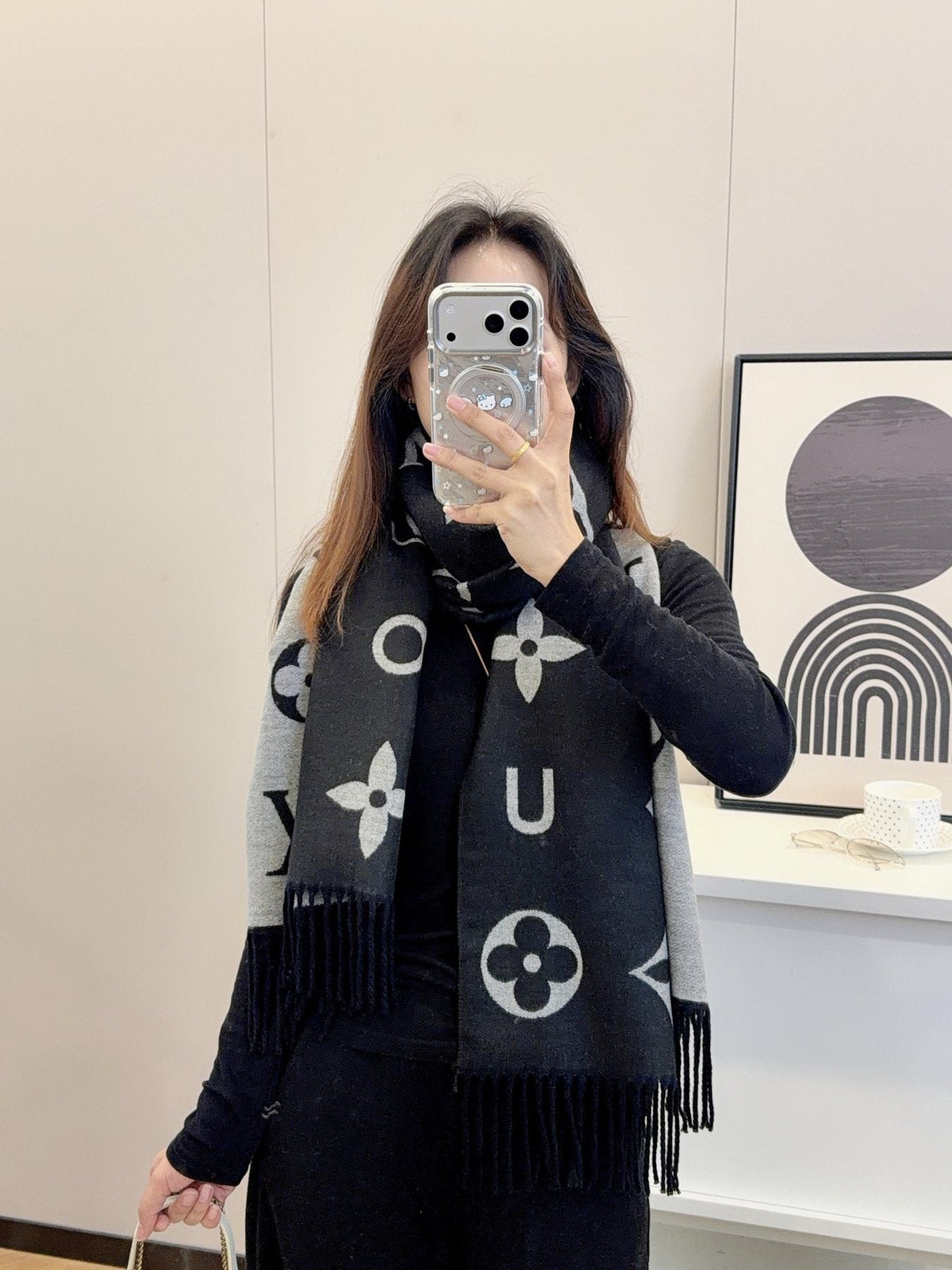 Louis Vuitton Knotted-Fringe Monogram Scarf - 65 x 180 cm product image 7, provided for visual reference and product detail