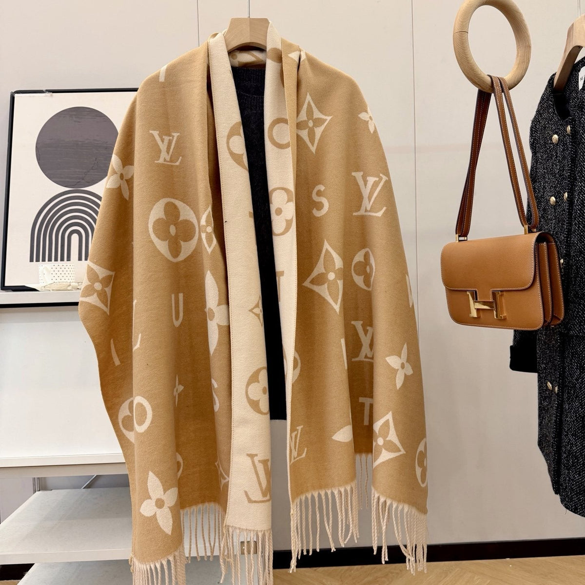 Louis Vuitton Knotted-Fringe Monogram Scarf - 65 x 180 cm product image 9, provided for visual reference and product detail